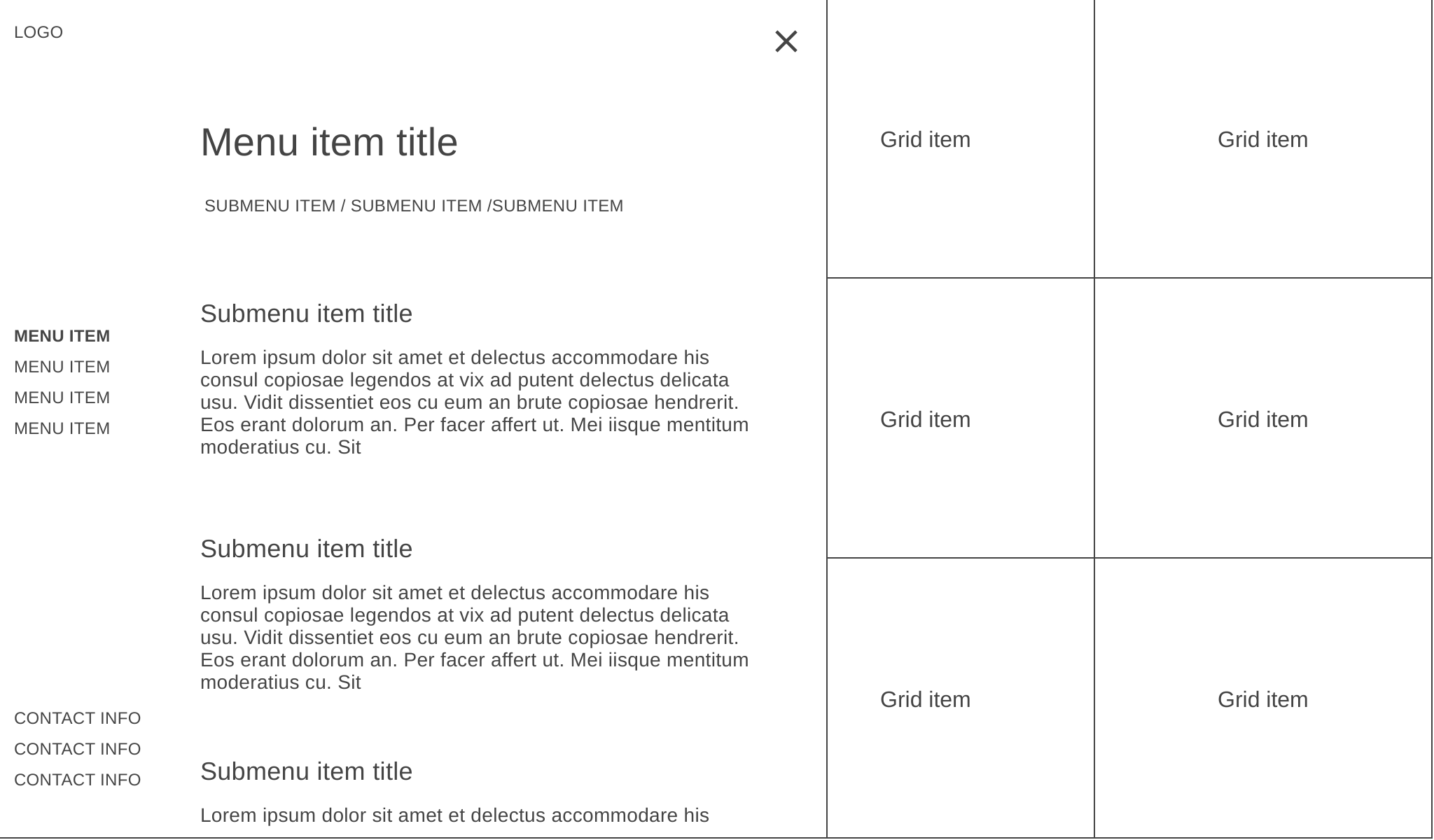 Wireframe Kolk+ - Menu open